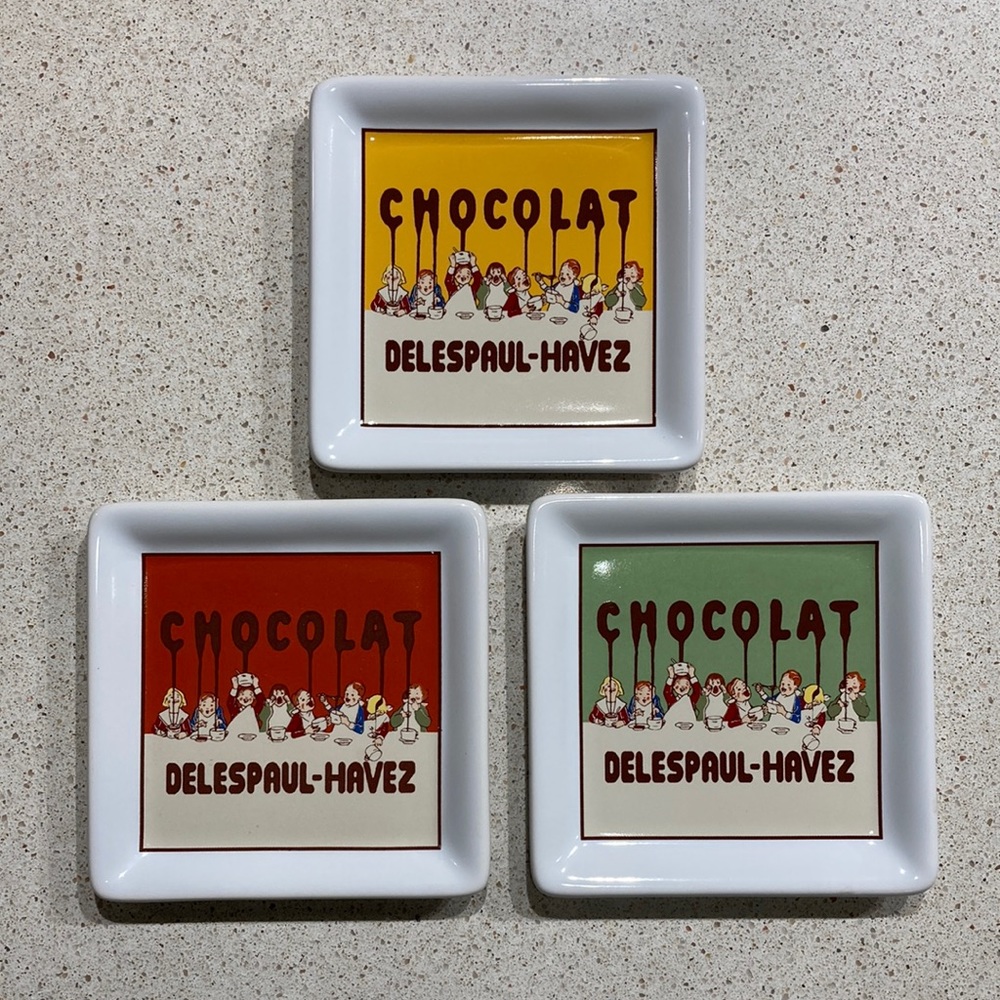 Potterybarn Chocolat Ceramic Coasters, 4.5”x4.5”